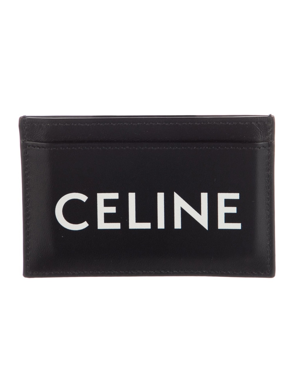 NWT CELINE Black Leather Card Holder White Print Logo Card Holder
